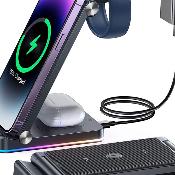 Joyroom Foldable Wireless Charger 3 in 1 Multiple 15W Fast Charging Station For Apple Watch For Phone For Airpods On Table