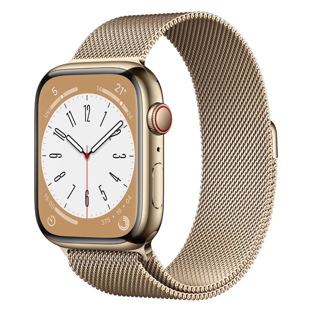 Apple Watch Series 8 GPS + Cellular 45mm Gold Stainless Steel Case with Gold Milanese Loop