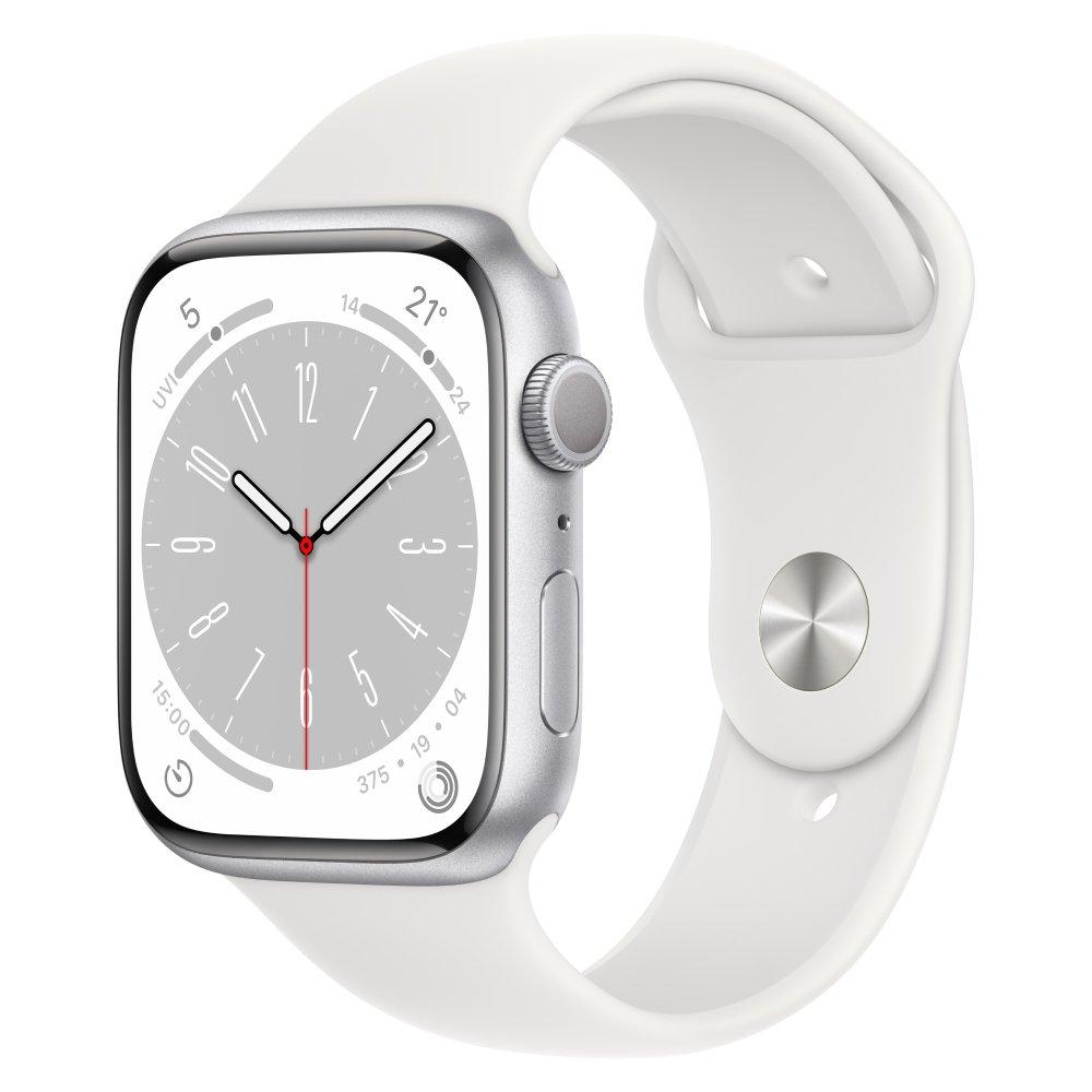 Apple Watch Series 8 GPS 45mm Silver Aluminium Case with White Sport Band - Regular