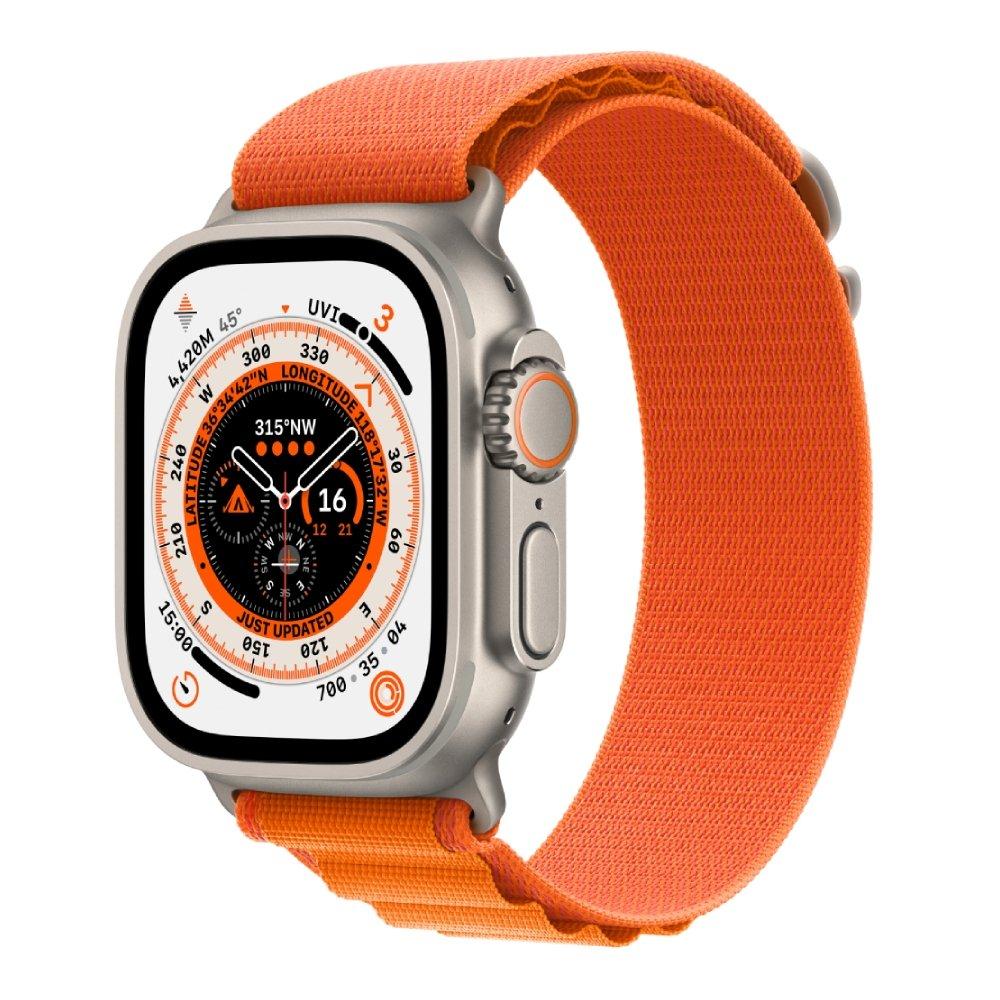Apple Watch Ultra GPS + Cellular, 49mm Titanium Case with Orange Alpine Loop - Medium
